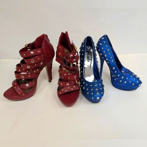Lot Two Pair Of Size 6.5 Platform Stilleto Heels Red Blue